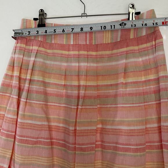 NWT Brooks Brothers 100% Linen Striped A Line Knee Length Lined Skirt Pink Sz 8 - Picture 8 of 9